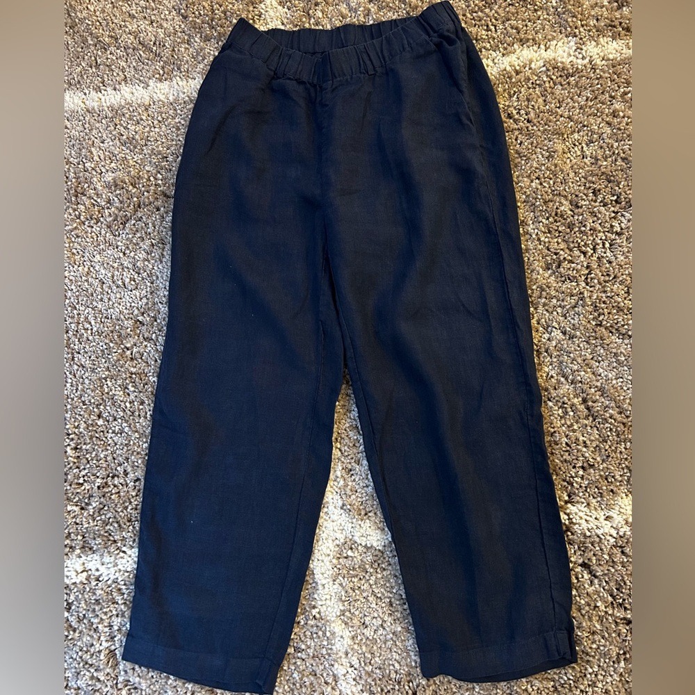 Quince Navy Blue 100% European Linen Capri Pants size small